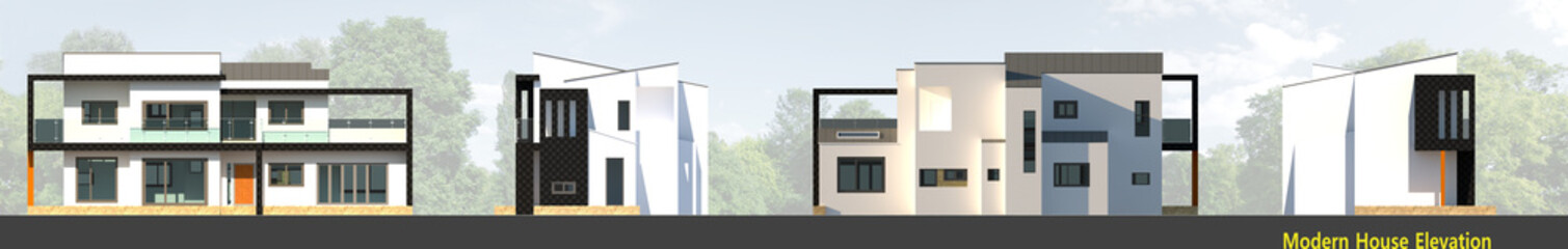 Modern house elevation illustration with terrace