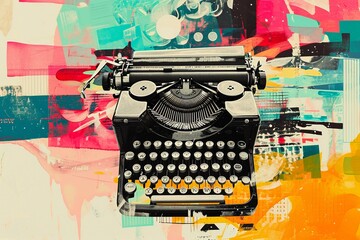 Vintage Typewriter Meets Modern Devices Art Collage

