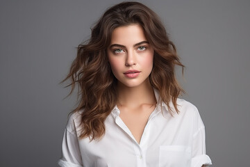 Fototapeta premium Woman in White Tshirt Mockup created with Generative AI