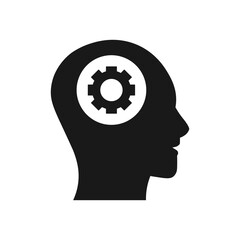 Human head with gear brain icon