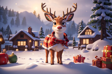 beautiful christmas deer outside in the snow, Ai generated 