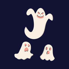 Happy Halloween day element background vector. Cute collection of spooky ghost, pumpkin, bat, candy, cat, skull, spider, grave, castle.