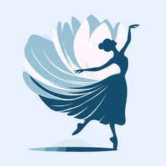 Ballet ballerina silhouette isolated on a blue background. Vector illustration, ballet performer, generative ai - obrazy, fototapety, plakaty