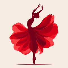 Ballet dancer in a red dress. Vector illustration of ballerina, tiptoe pose, ballet performer, generative ai - obrazy, fototapety, plakaty