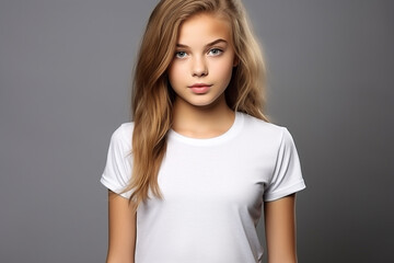 Fototapeta premium Woman in White Tshirt Mockup created with Generative AI