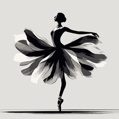 Beautiful ballerina in a black tutu. Vector illustration, charcoal background, tiptoe dance, generative ai - obrazy, fototapety, plakaty