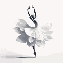 Ballet dancer in a white tutu on a white background. Vector illustration, ballet tiptoe dancing, generative ai