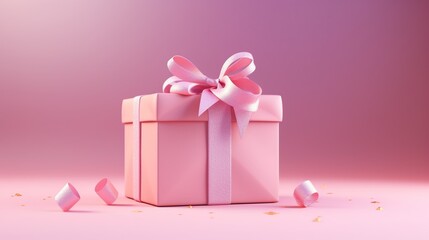 Pink gift box wrapped present with pink ribbon for valentines day celebration concept. Created with Generative AI.