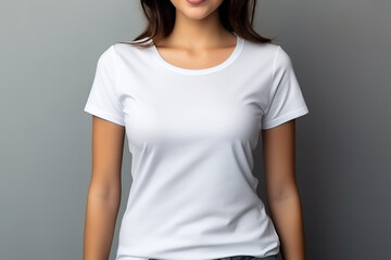 Fototapeta premium Woman in White Tshirt Mockup created with Generative AI
