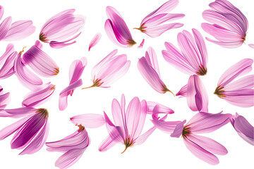 flower aster petals flew isolated on white background