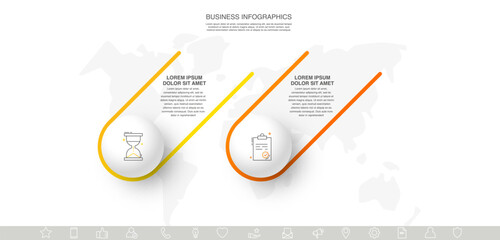 Line vector minimal infographic with circles. Modern timeline business concept with 2 steps by step for diagram, chart, flowchart, levels, graphic, app, web