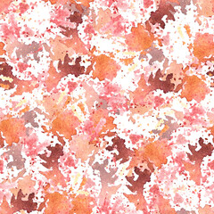 Hand-painted seamless pattern watercolor Illustration shades of autumn red spots and splashes. Template texture, base for your creative design of label, card, banner, print. Isolated white background.