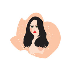 Minimalistic flat portrait of a girl in profile. Woman modern icon avatar. Woman design. Abstract contemporary poster. Wall art design. Vector stock