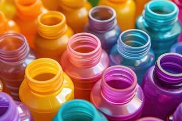 Colorful Plastic Bottles Background. Generative AI.