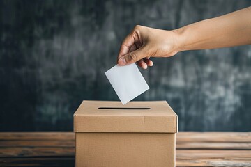 Hand Casting Ballot in Voting Box. Generative AI.