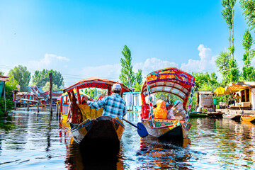 Dal Lake and the beautiful mountain range in the background, in the summer Boat Trip, of city...