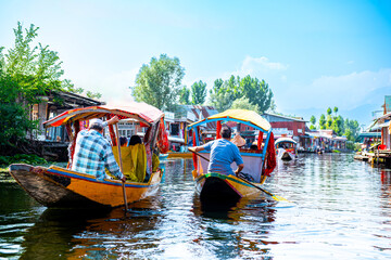 Dal Lake and the beautiful mountain range in the background, in the summer Boat Trip, of city...