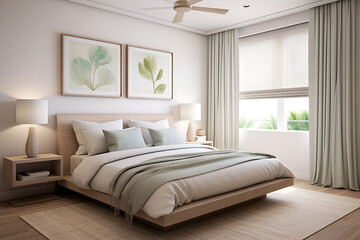 Simple bedroom design with a comfortable bed, essential furnishings, and calming color scheme