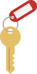 Key with plastic keyring and label icon in flat style. Vector illustration.	