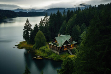 Fototapeta premium Atmospheric Woodland Retreat: Aerial View