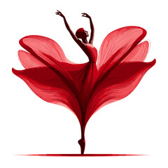 Ballet dancer in a red floral dress. Vector illustration of ballerina, ballet performer, tiptoe pose, generative ai