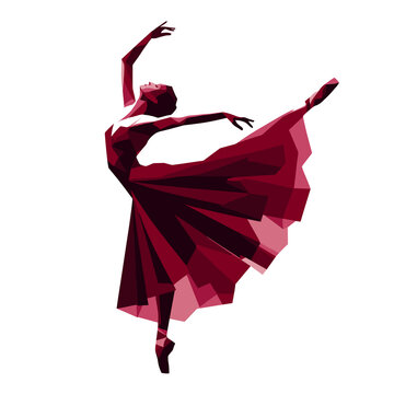 Silhouette of ballerina in a dark red tutu. Vector illustration, tiptoe dancing, ballet pose, generative ai