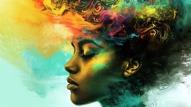Vibrant Portrait of Woman With Colorful Hair Painting Generative AI