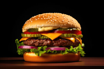 Burger Bliss: Dark Background Indulgence