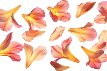 some flower freesia petals flew isolated on white background