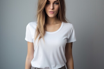 Obraz premium Woman in White Tshirt Mockup created with Generative AI