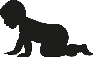 Black silhouette, crawling baby.
