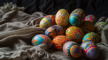 Fototapeta na wymiar easter eggs on a cloth