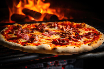 Flavorful Inferno: Close-Up Pizza in the Oven