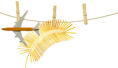 Avion et palme dorée sur corde à linge 