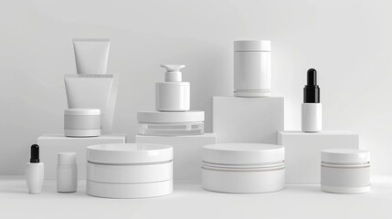 Elevate your brand with our blank white cosmetic skincare and makeup containers. Perfect for customizable and sleek packaging options. Generative AI - obrazy, fototapety, plakaty