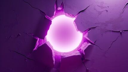 3d light hole on a purple broken wall