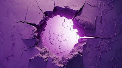 Illustration of a cracked violet wall with a circular hole in it