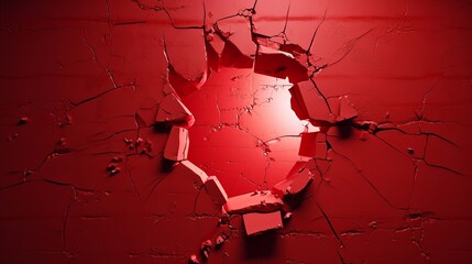 Illustration of a cracked red wall with a circular hole in it