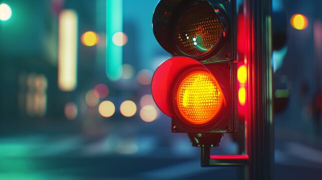 A red traffic light positioned at the side of a road, providing a clear indication for drivers to come to a halt