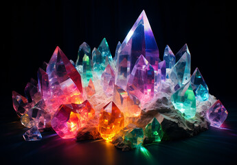 Beautiful Rainbow Colored Crystals On A Black Background