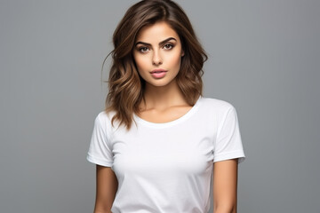 Obraz premium Woman in White Tshirt Mockup created with Generative AI