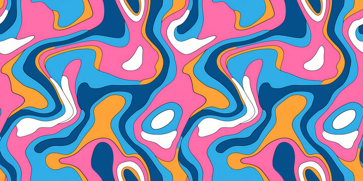 Abstract seamless bright retro pattern. Retro 60s 70s psychedelic pattern. Print for fabric, textile, paper, interior. Gift wrap. 