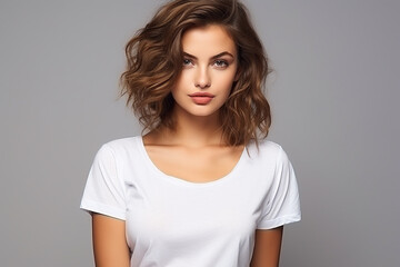 Obraz premium Woman in White Tshirt Mockup created with Generative AI