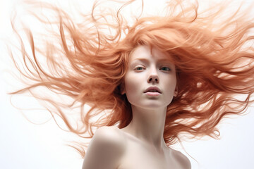 Fototapeta premium Girl with flying hair on white background