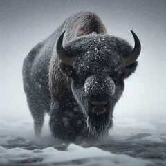 Tableaux ronds sur plexiglas Buffle buffalo in snow