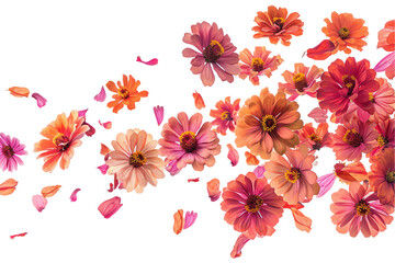 some flower zinnia petals flew isolated on white background - Powered by Adobe