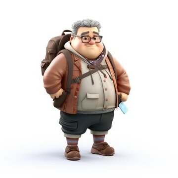 3D character male traveler with backpack. Vacation, Hiking, hiking trail. Lost, not knowing, confused,