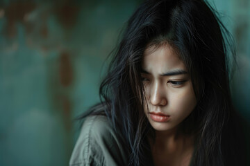 Sad Asian beautiful girl, young woman, frustrated and upset