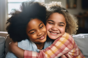 Girls Hugging on Couch