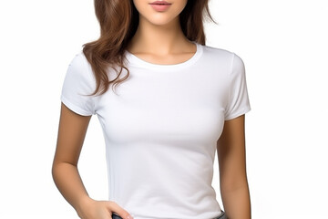 Fototapeta premium Woman in White Tshirt Mockup created with Generative AI
